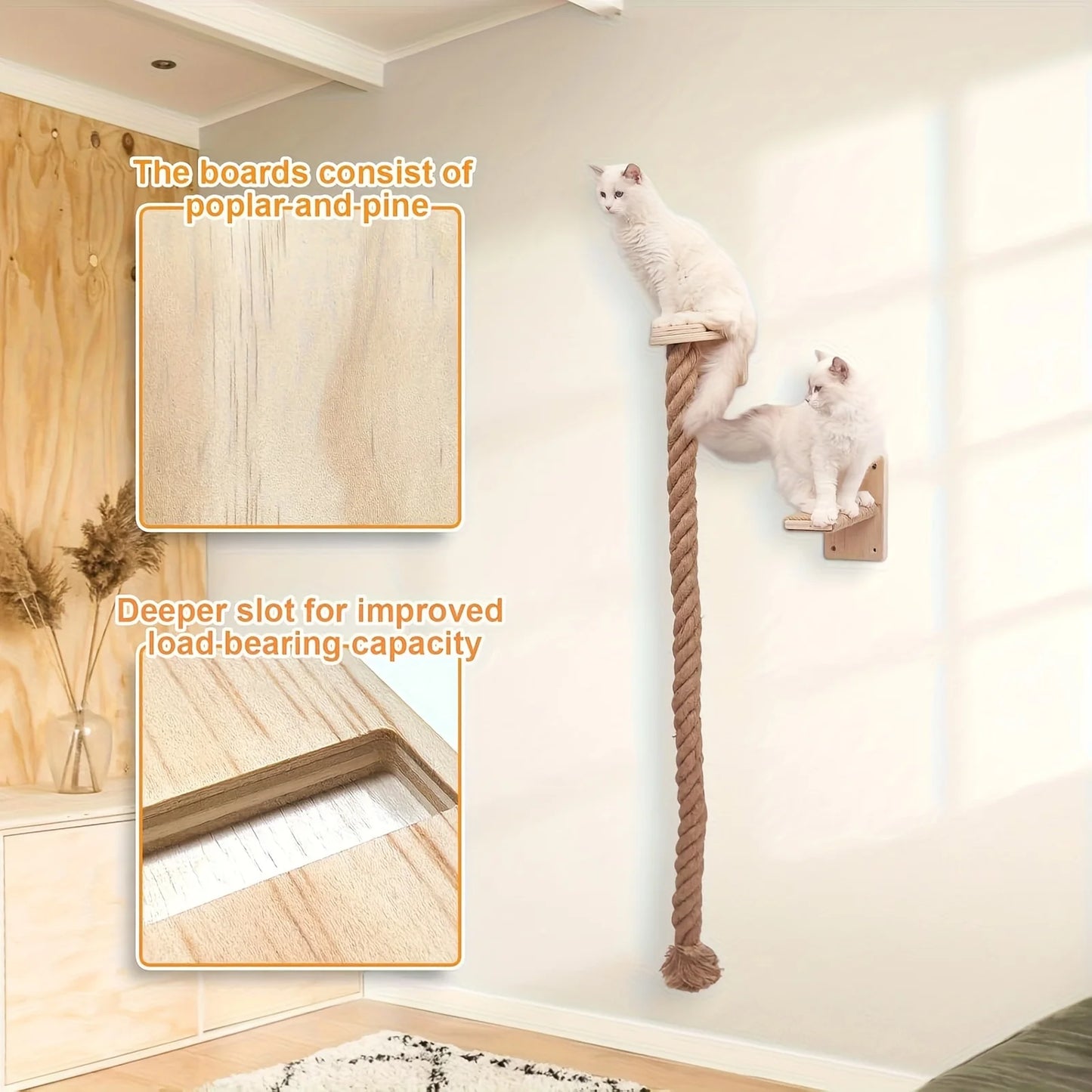 Climbing Rope with Perch 2 x 59.1 Inch Climbing Rope, Wall Mounted