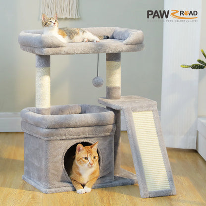 Small Cat Tree for Indoor Scratching Post and Pad Wide Top Perch Large Condo