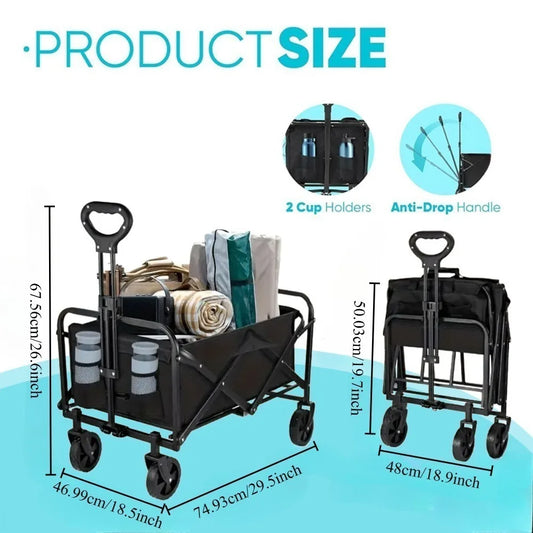 Capacity Heavy-Duty All-Terrain Folding Cart - Stainless Steel Frame and Foldable Multi-Purpose Wagon