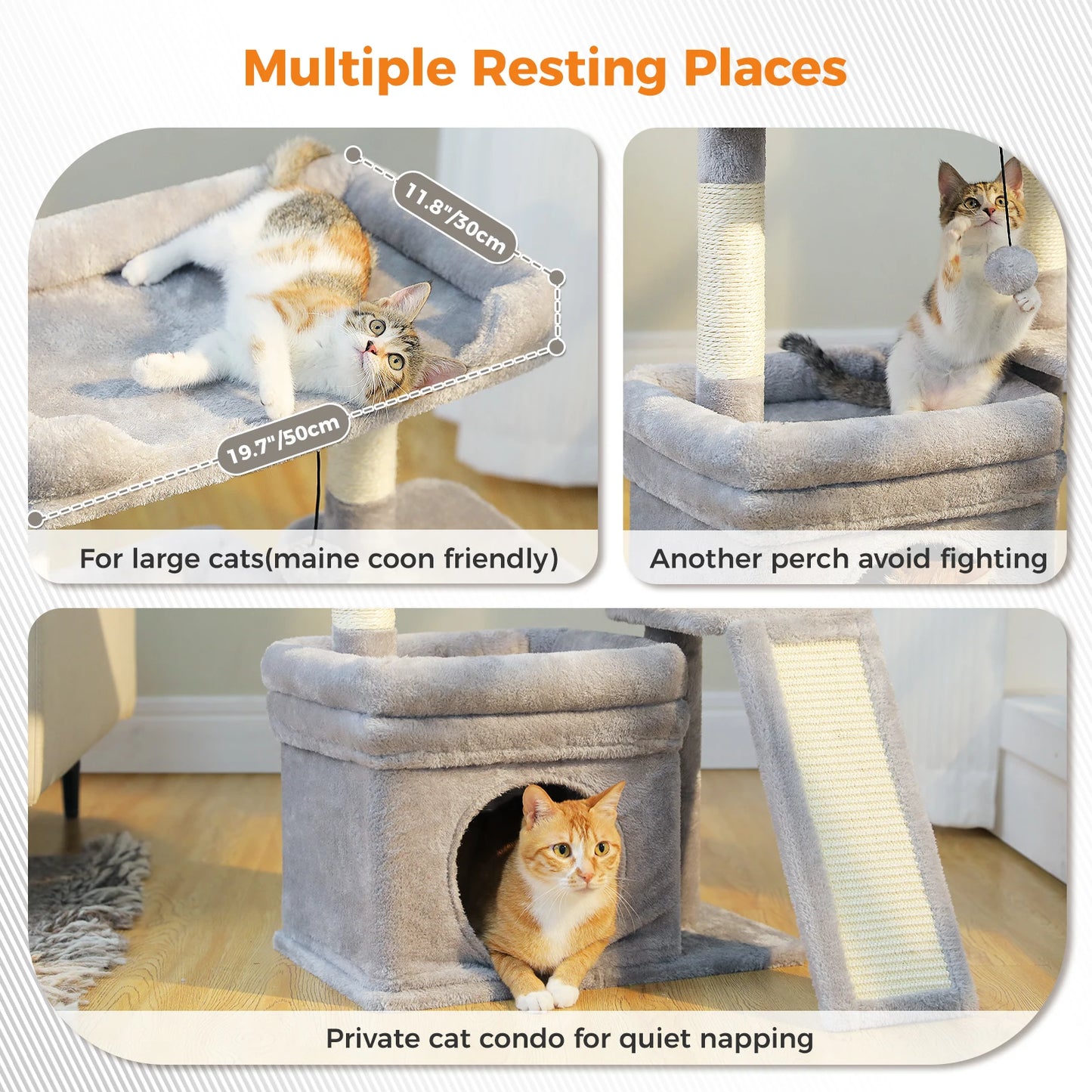 Small Cat Tree for Indoor Scratching Post and Pad Wide Top Perch Large Condo