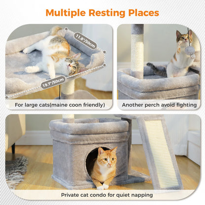 Small Cat Tree for Indoor Scratching Post and Pad Wide Top Perch Large Condo
