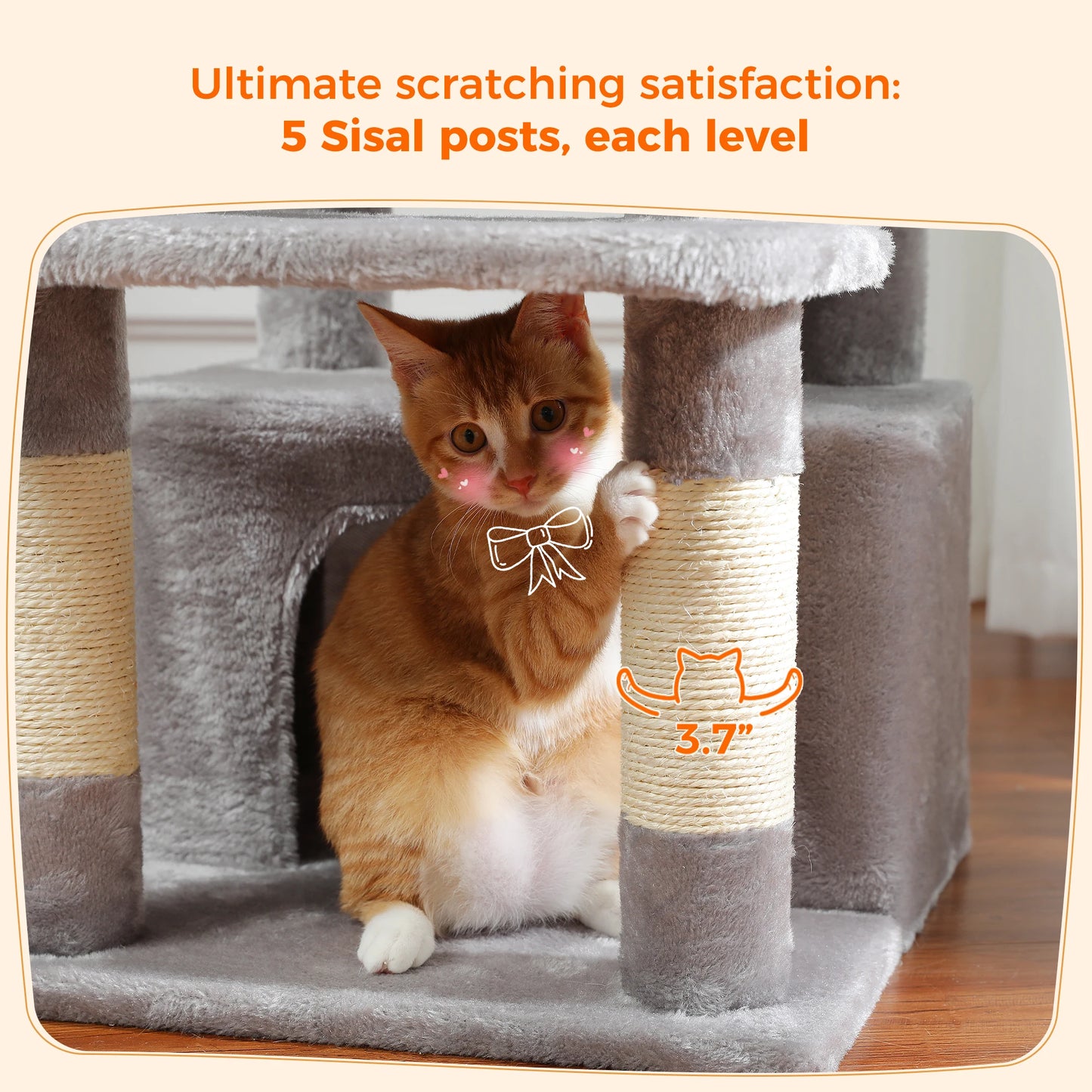 Large Cat Towers 3 Sizes for Indoor Cats With Sisal-Covered Scratching Posts Spacious Hammock, Padded Perches, and Condos
