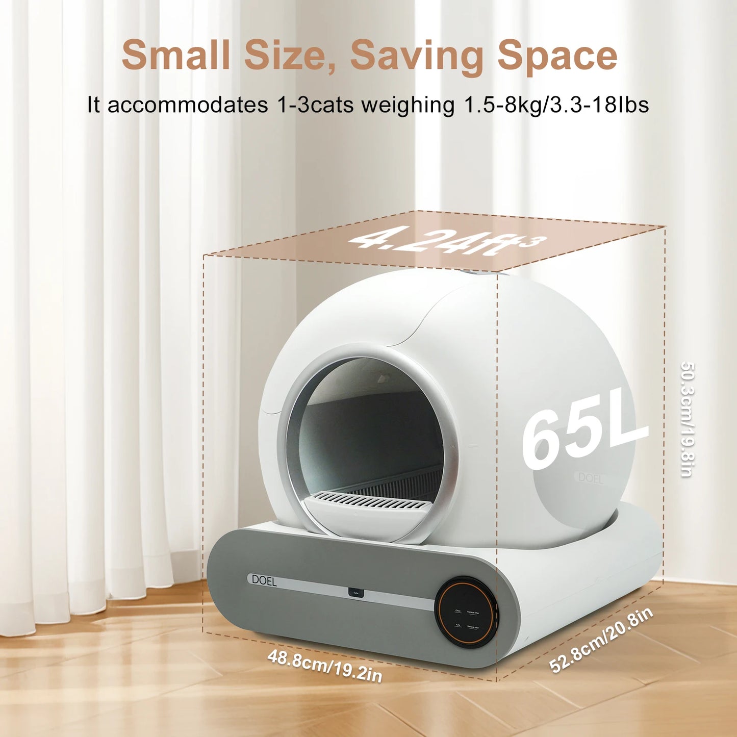Self Cleaning Cat Litter Box 65L Automatic with Trash Bag & Litter Mat Smart Cat Toilet App Control 2.4G WiFi