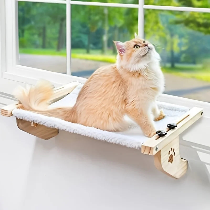 Cat Window Hammock, for Indoor Cats, wooden and metal frame, easy to adjust
