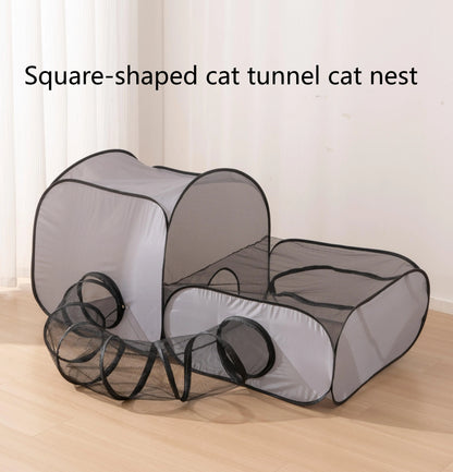 Square Gray Cat Delivery Room Hard Oxford Cloth with a Play Tunnel Foldable