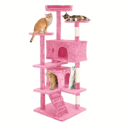 54/70 Inch Cat Tower Condo with Sisal-Covered Scratching Posts Dangling Balls