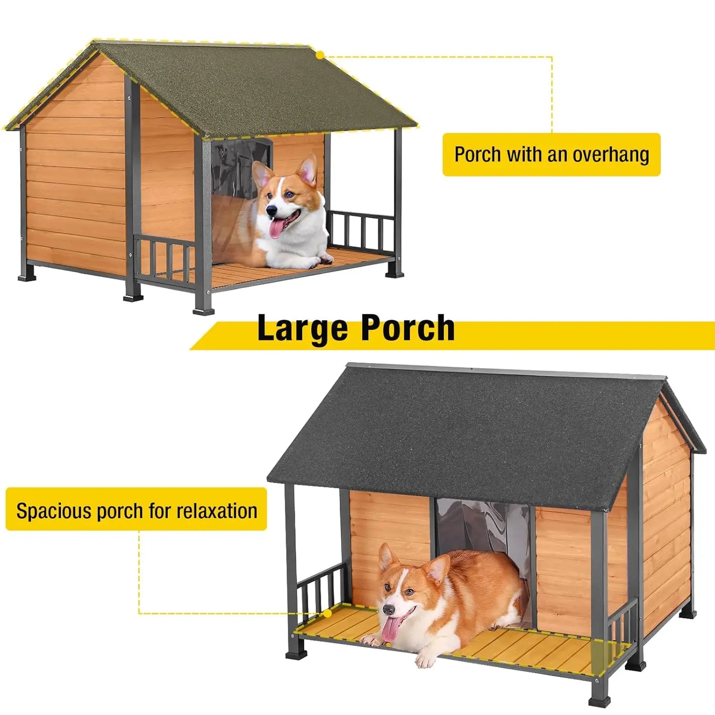 Dog House Outdoor Dog Kennel with Chew Proof Strong Metal Frame (47.2" L x 45" D x 37.7",