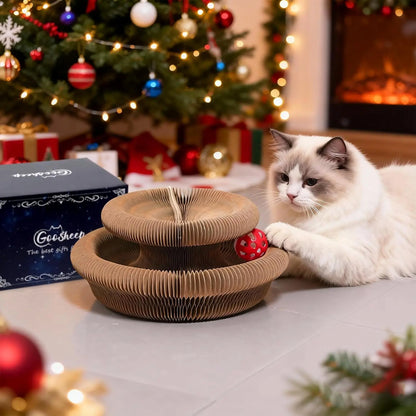 Foldable Cardboard Interactive Accordion Cat Scratcher Toy with Ball