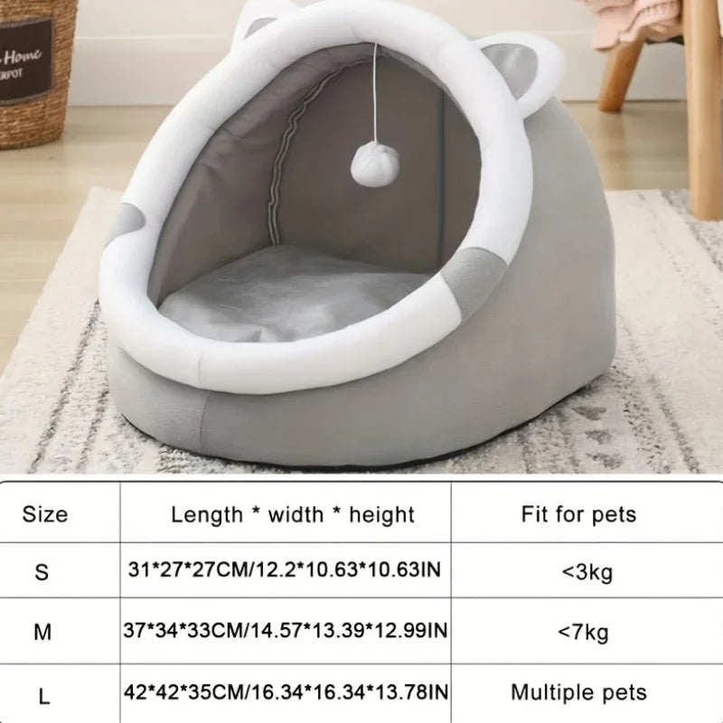 Comfortable Cartoon Cat House with Removable Plush Pad