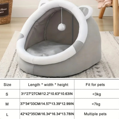 Comfortable Cartoon Cat House with Removable Plush Pad