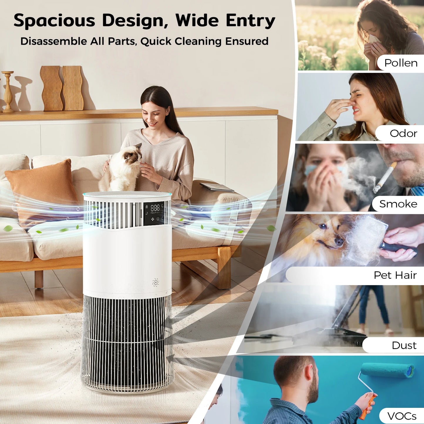 P2 Air Purifier for Pet Allergy Sufferers 843 m³/h Pet Hair Removal 450 CADR 99% Odor Neutralization H13 Filter