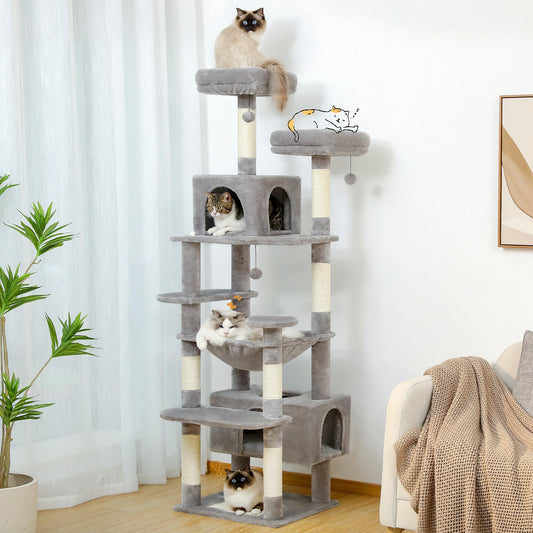 Large Cat Towers 3 Sizes for Indoor Cats With Sisal-Covered Scratching Posts Spacious Hammock, Padded Perches, and Condos