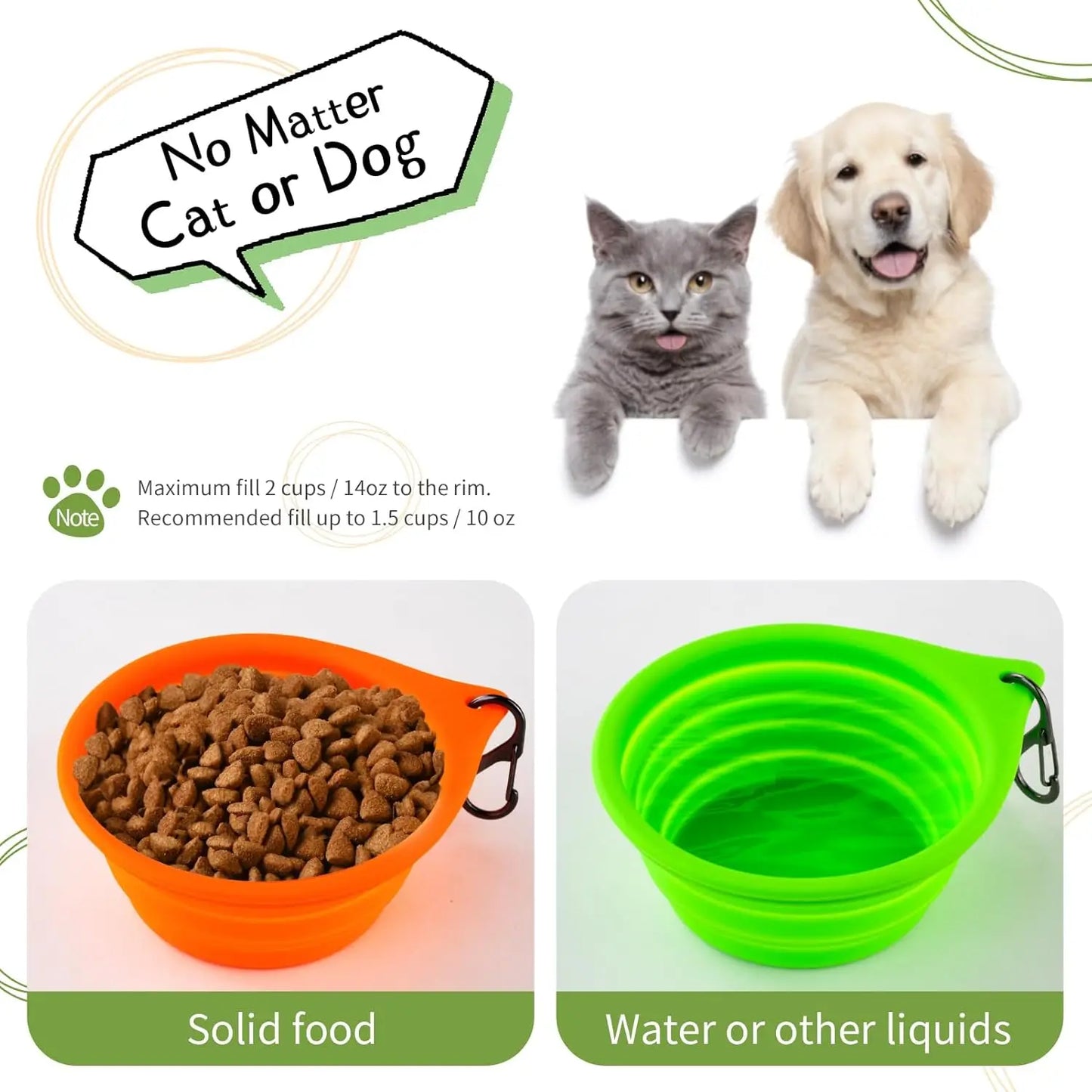 Collapsible Travel Dog Bowls 2-Pack, Portable Foldable Pet Water Dish for Cats Dogs