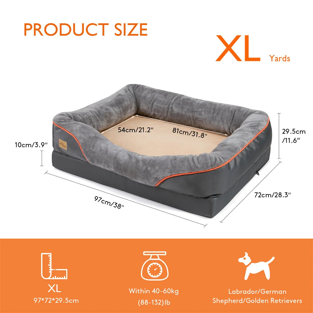 Jumbo Large Orthopedic Dog Bed Memory Foam, Bolster Couch Removable Cover