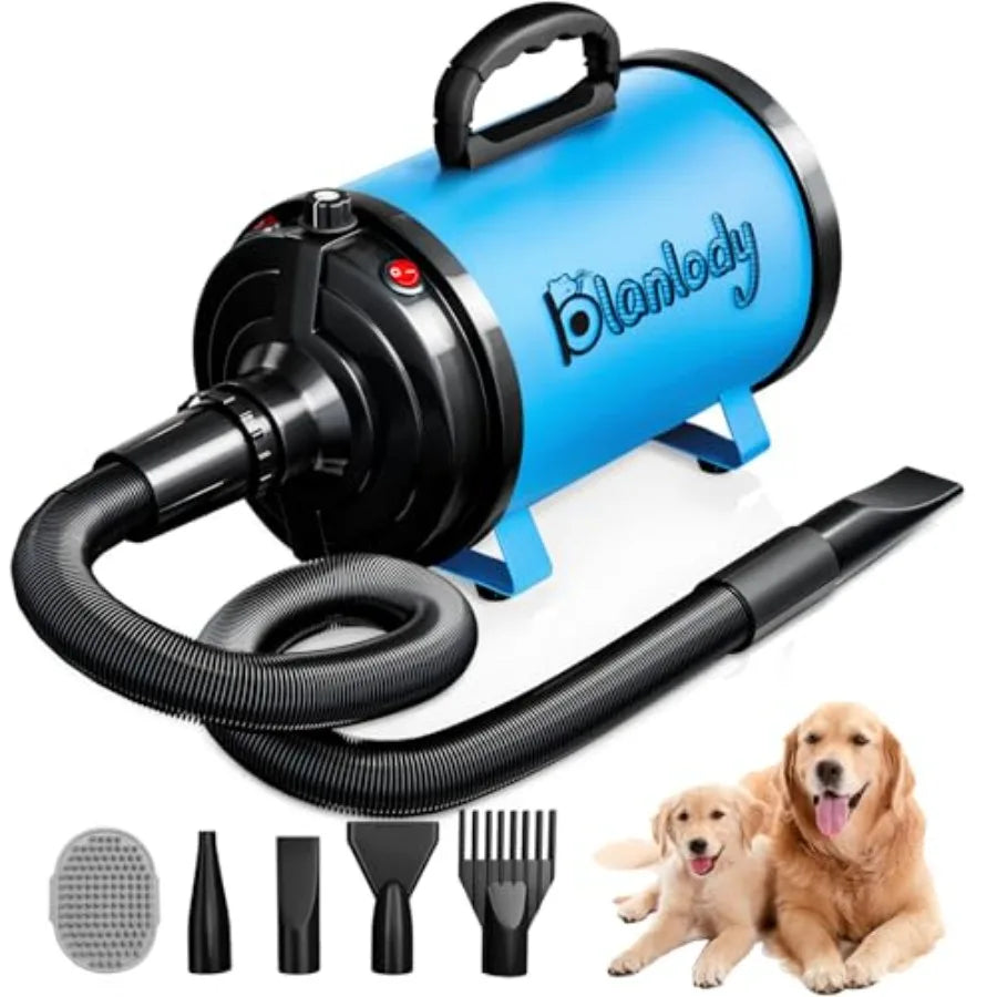 Pet Hair Blower, High Velocity for Grooming 3800W 5.2HP for Large Dogs Blue with Stepless Adjustable Speed 4