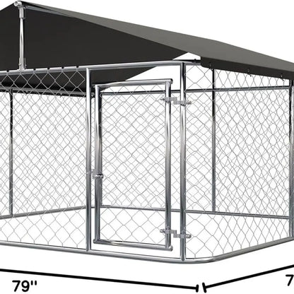 Outdoor Dog Enclosure Heavy Duty Dog Kennel House Mesh Dog Big Cage Pet Kennel Steel Fence with Secure Lock (6.56‘x 6.56’)