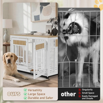 Dog Crate Furniture End Table, 38 Inch Hidden Kennel Cabinet with Removable Tray, Thickened Metal Frame Dog Cage,