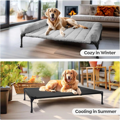 Elevated Orthopedic Dog Bed with Plush Bolster, Removable Washable Mat, Non-Slip Feet, Grey