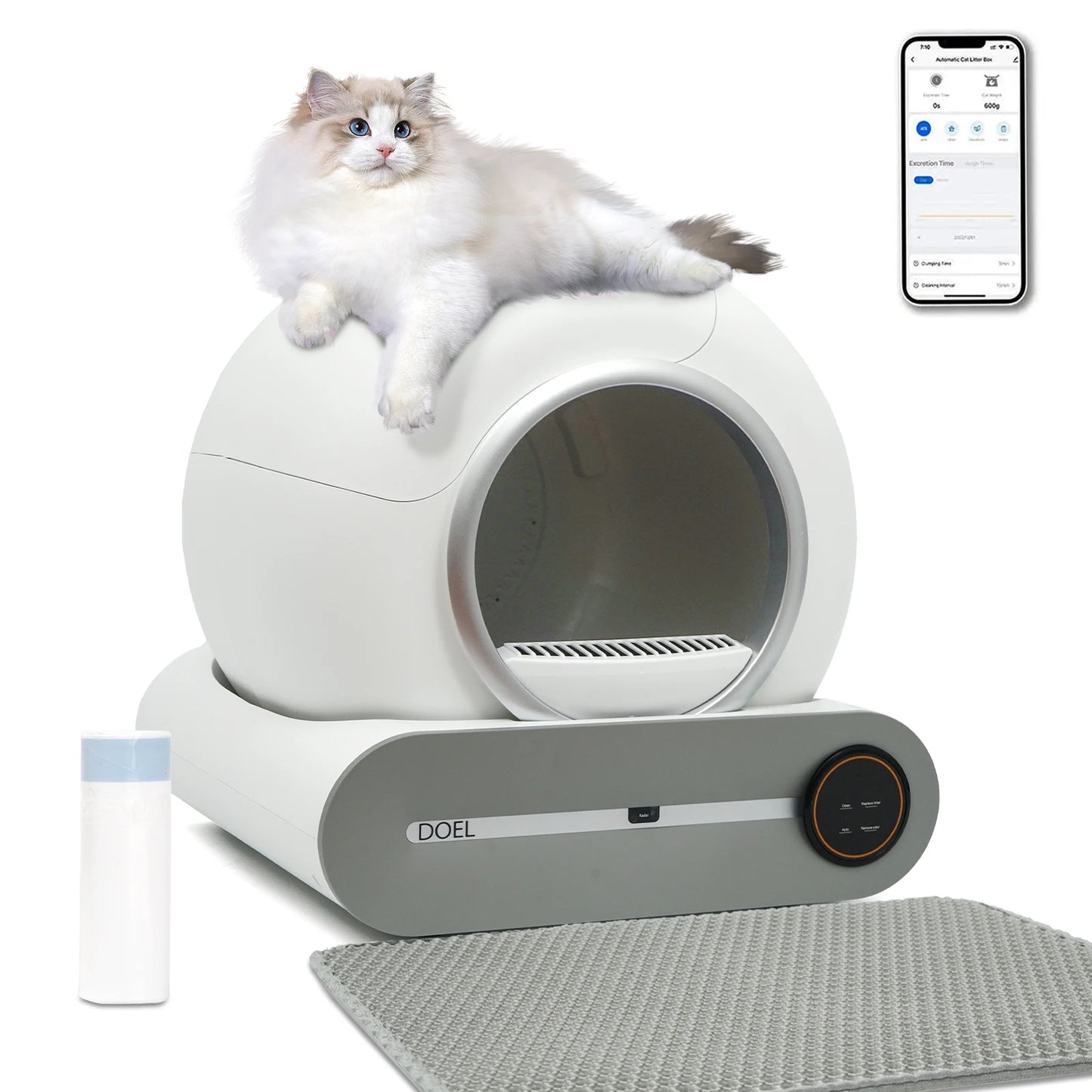Self Cleaning Cat Litter Box 65L Automatic with Trash Bag & Litter Mat Smart Cat Toilet App Control 2.4G WiFi