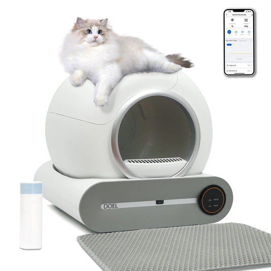 Self Cleaning Cat Litter Box 65L Automatic with Trash Bag & Litter Mat Smart Cat Toilet App Control 2.4G WiFi