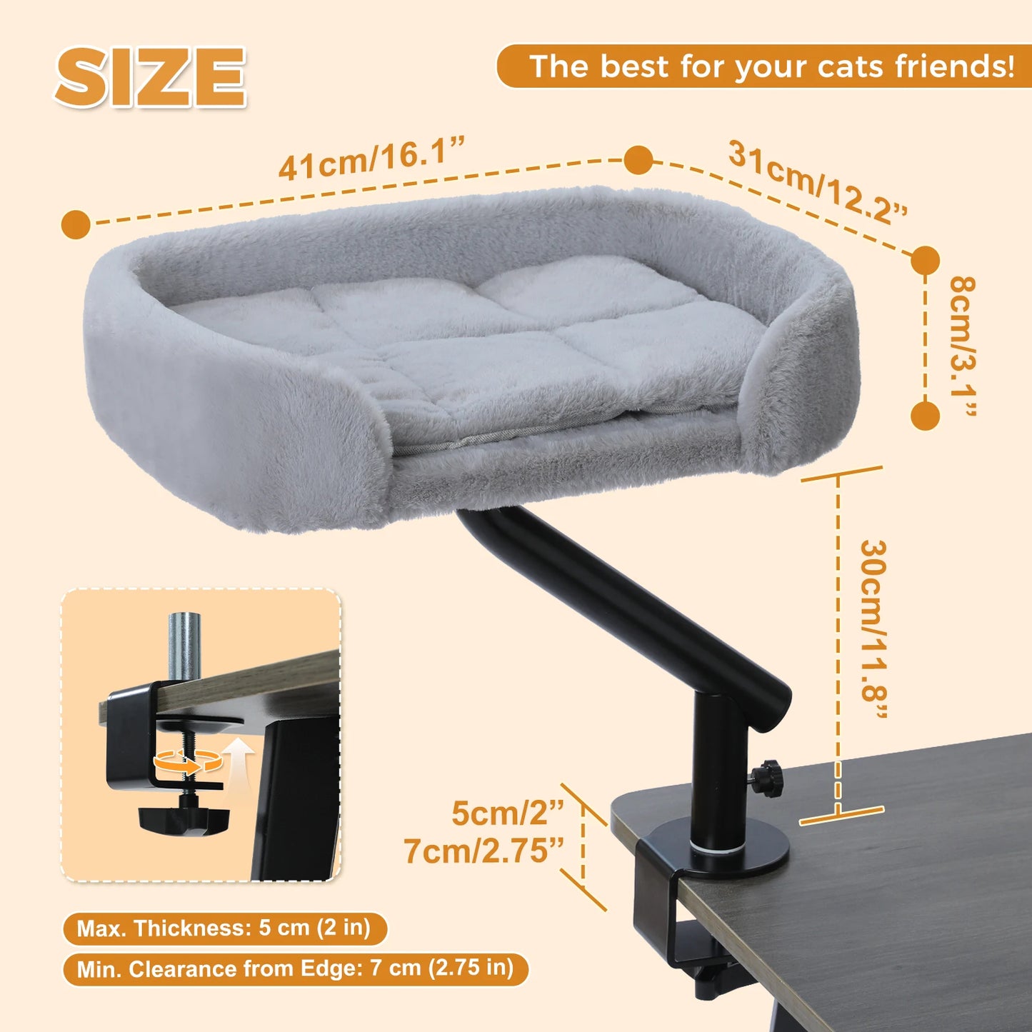 Cat Desk Bed, 360° Rotatable Cat Bed Stand for Indoor Cats