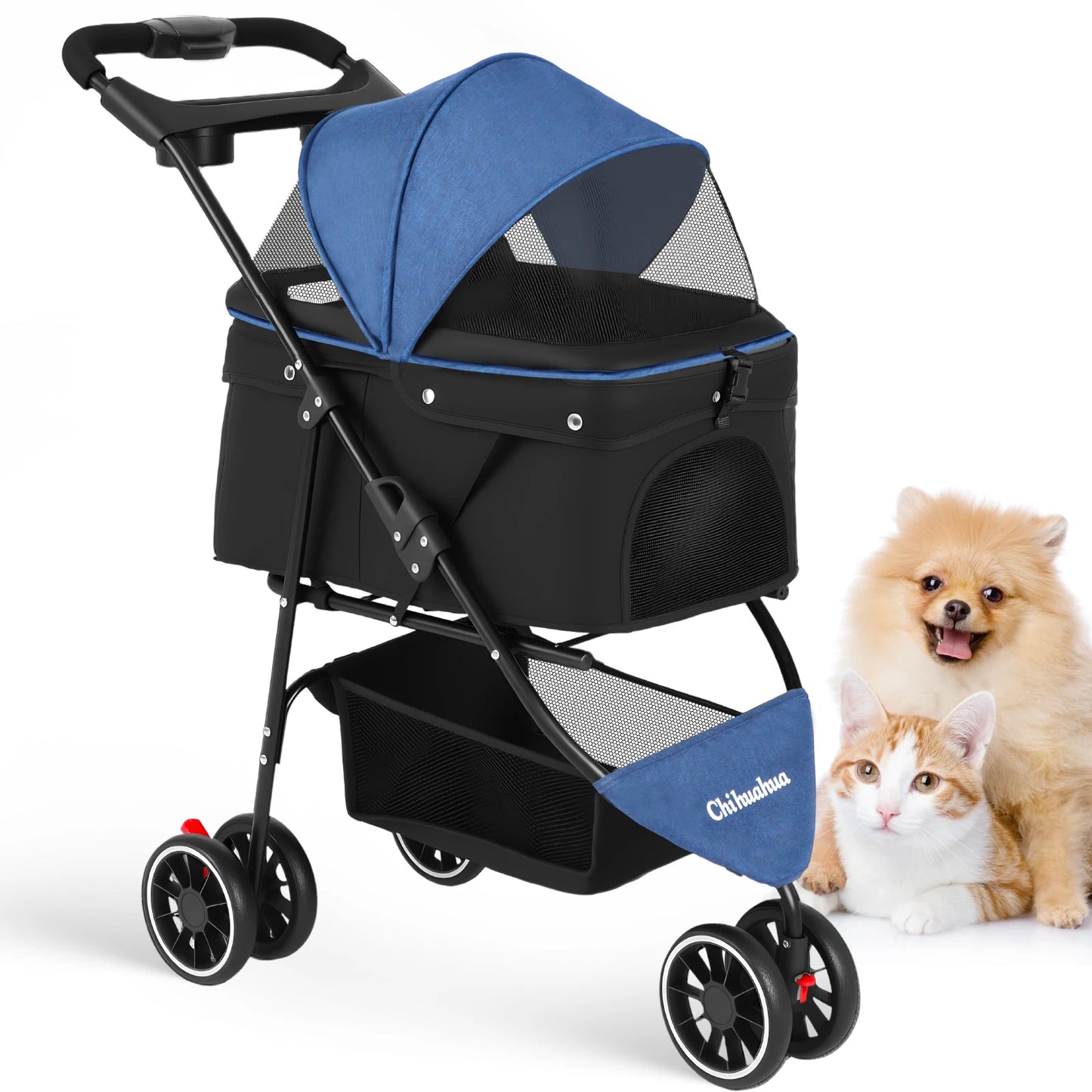 Foldable & Portable Dog Stroller 3 Wheels for Small Medium Dogs / Cats