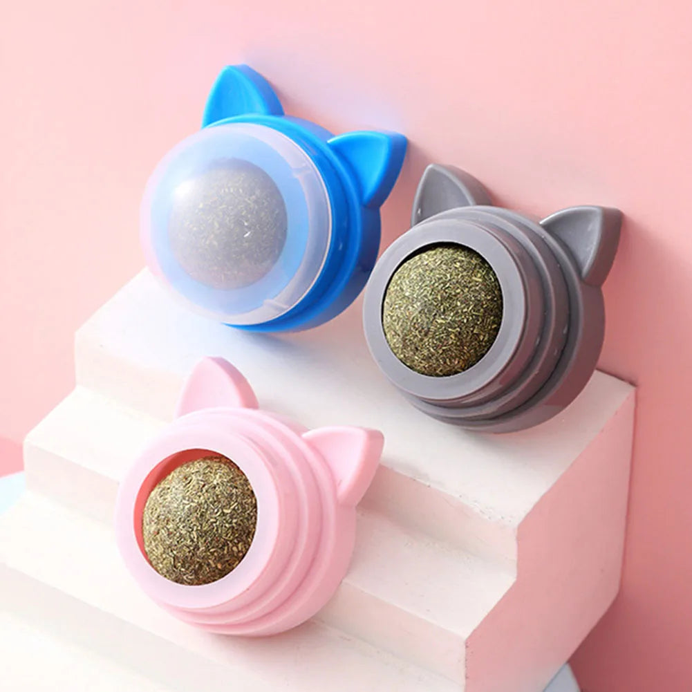 Rotatable Cat Cleaning Toy Self-Adhesive Catnip Balls Toy
