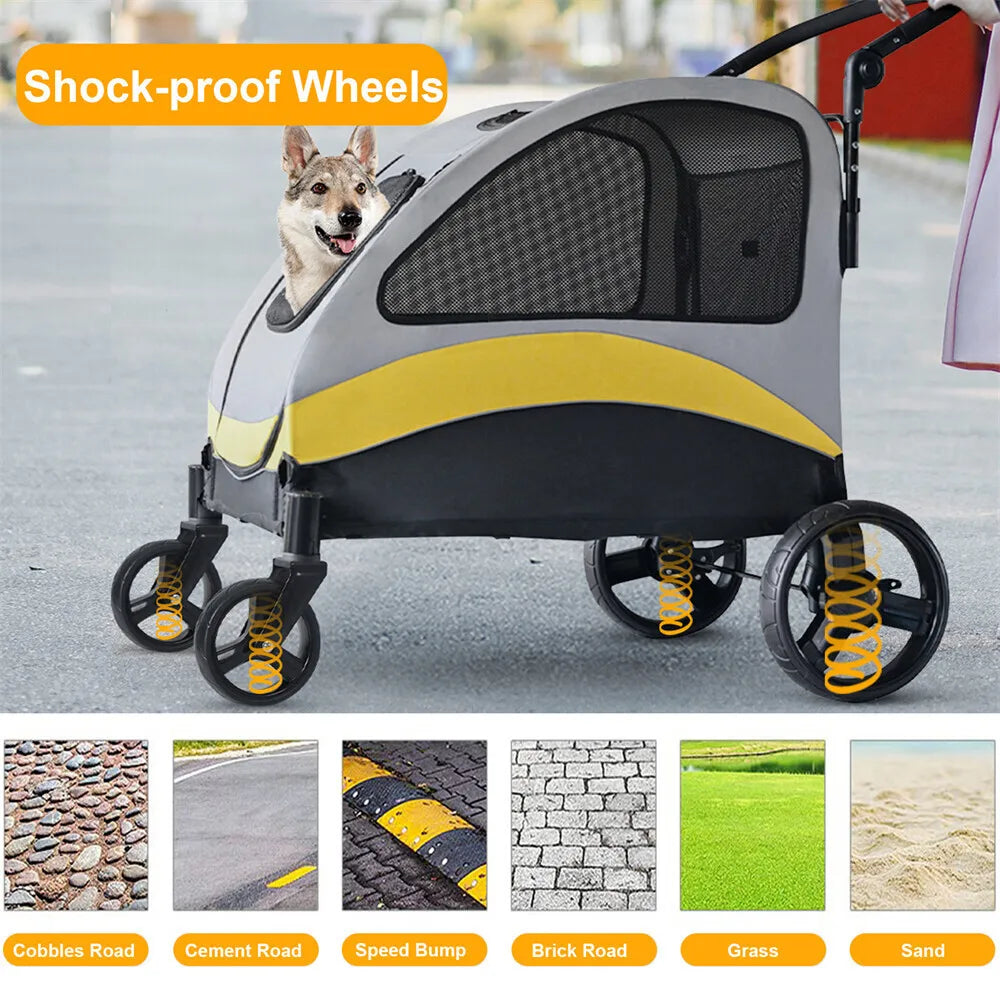 Heavy Duty Dog Stroller, Foldable Carrier, Double Door Jogger Cart for Large Dogs Outdoor Walking Exercise 30 Inch