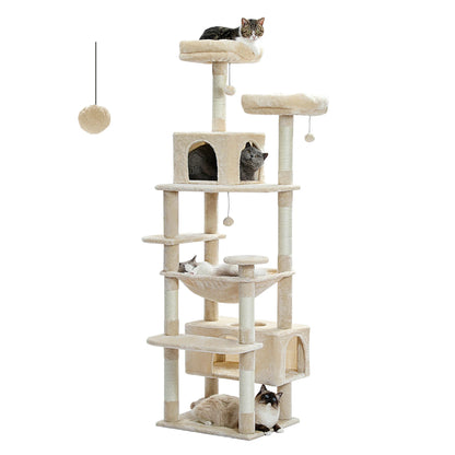 Large Cat Towers 3 Sizes for Indoor Cats With Sisal-Covered Scratching Posts Spacious Hammock, Padded Perches, and Condos