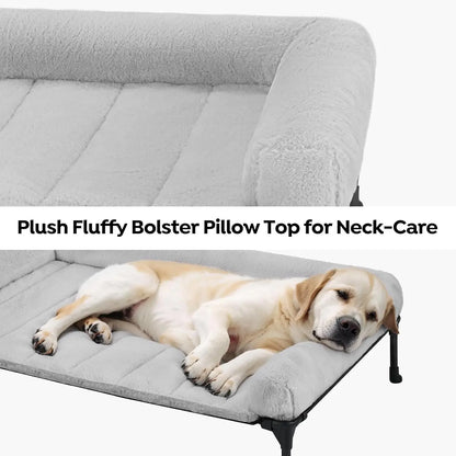 Elevated Orthopedic Dog Bed with Plush Bolster, Removable Washable Mat, Non-Slip Feet, Grey
