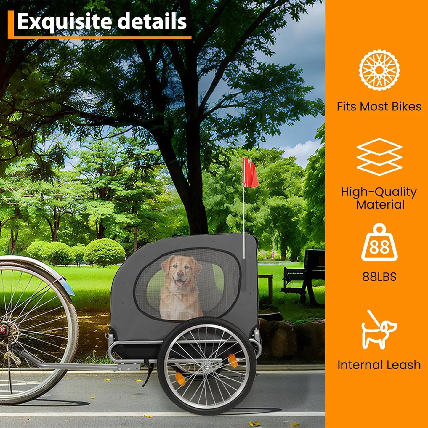 Steel Dog Bike Trailer with Universal Bicycle Coupler Folding Carrier Max 40kg Water Resistant
