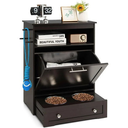 Pet Feeder Station, Dog Food Storage Container with Double Pull Out Dog Bowls, Pet Food Toy Cabinet,