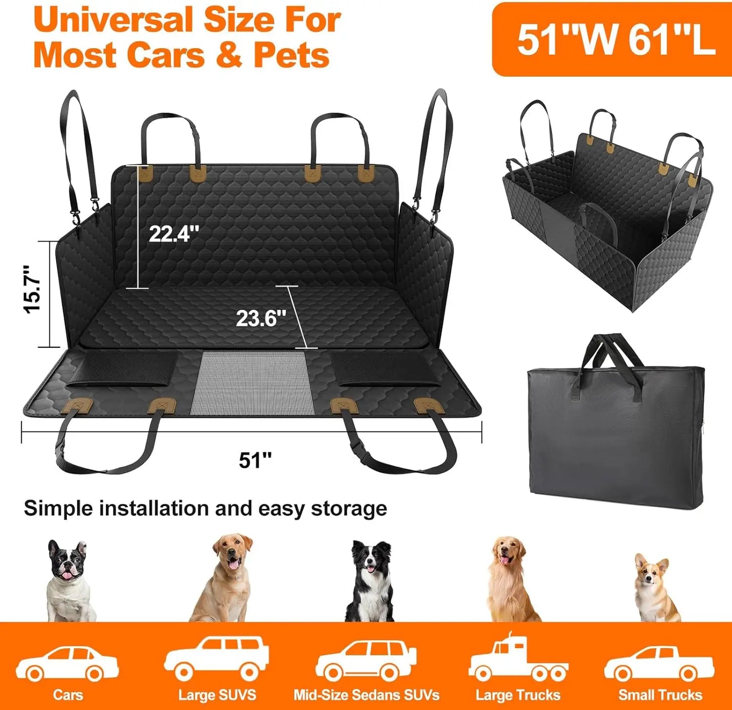 Waterproof Pet Travel, Foldable Rear Seat Protector