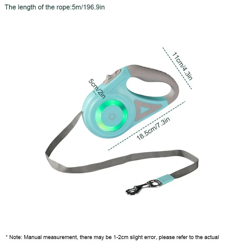 16' Automatic Retractable Dog Leash with Led Flashlight Durable Nylon Lead
