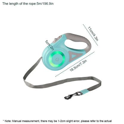 16' Automatic Retractable Dog Leash with Led Flashlight Durable Nylon Lead