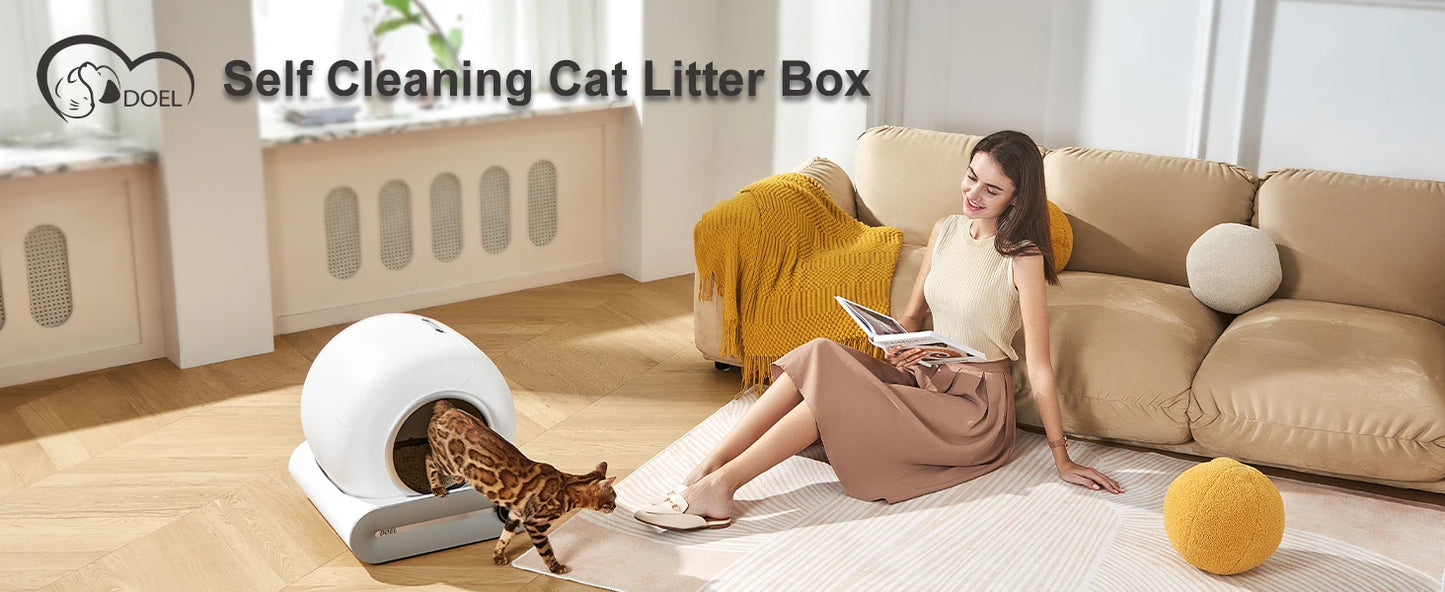 Self Cleaning Cat Litter Box 65L Automatic with Trash Bag & Litter Mat Smart Cat Toilet App Control 2.4G WiFi