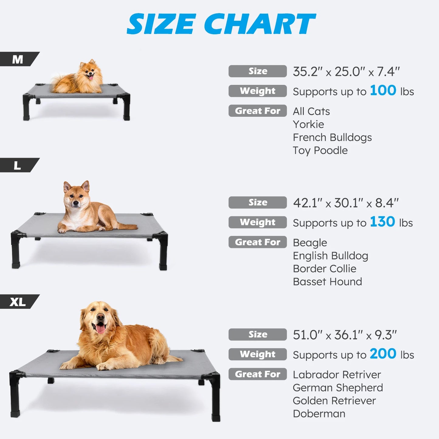Elevated Pet Bed / 7 Colors and 4 Sizes