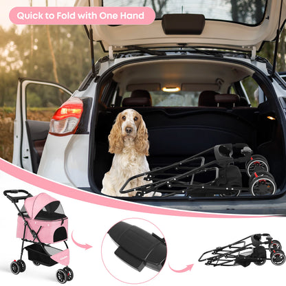 Pet Stroller For Small Puppy Dogs & Cats Travel Portable, Foldable