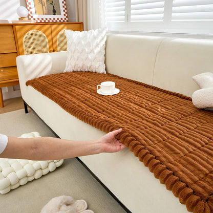 1pc modern minimalist thick plush sofa cover, non-slip design, quilted