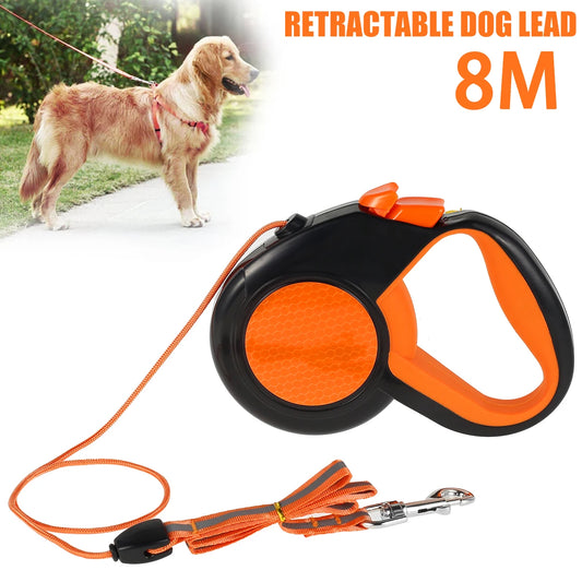 26' Retractable Dog Lead Heavy Duty with Strong Reflective Tape Non-Slip Handle for Small Medium Large Dogs