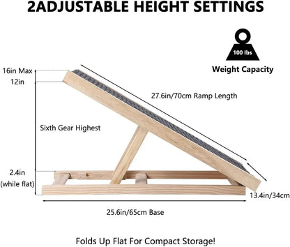 Wooden Dog Safety Ramp, Lightweight Folding Portable Anti-skid Adjustable 2 Heights