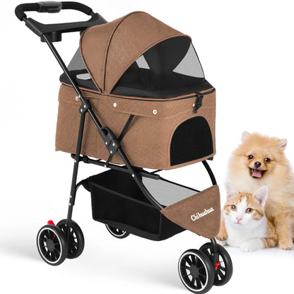 Pet Stroller For Small Puppy Dogs & Cats Travel Portable, Foldable