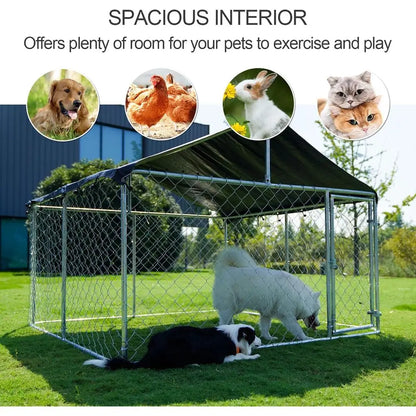 Outdoor Dog Enclosure Heavy Duty Dog Kennel House Mesh Dog Big Cage Pet Kennel Steel Fence with Secure Lock (6.56‘x 6.56’)