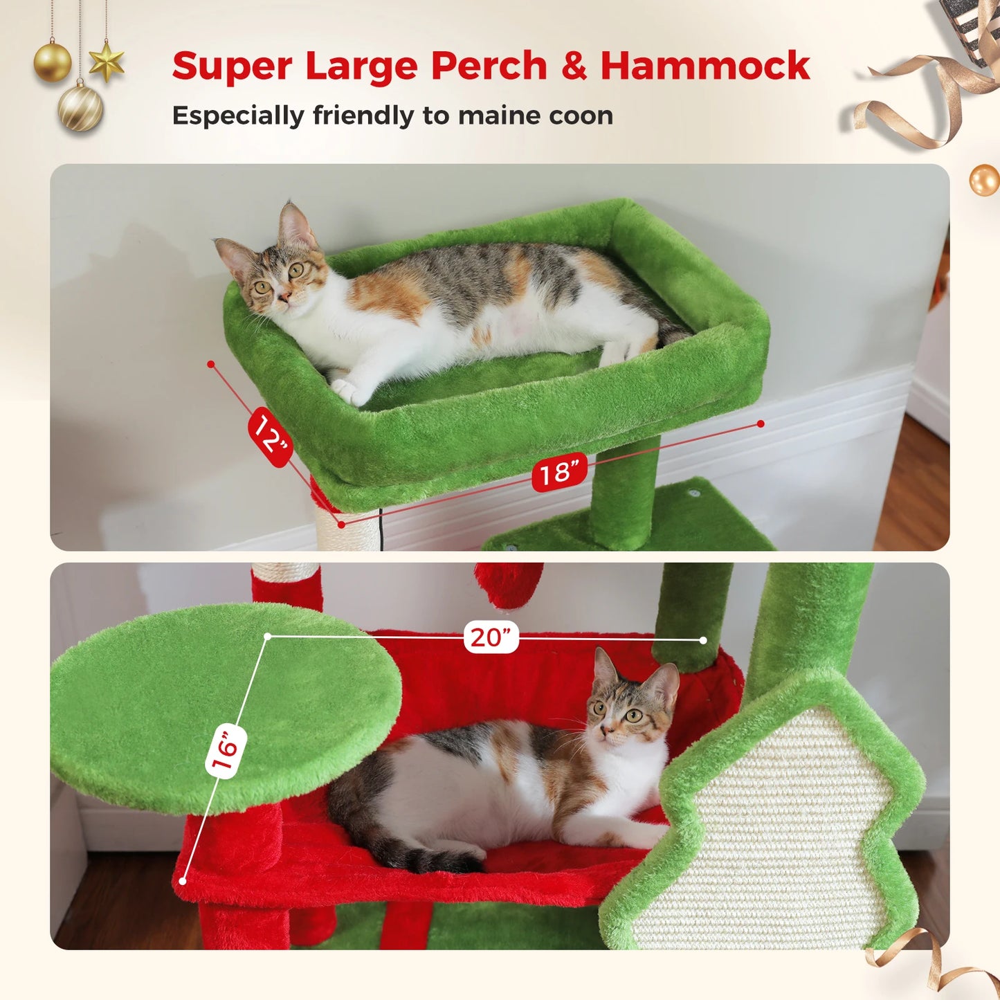 4-Level Cat Tower for Large Cats with Large Hammock Sisal Covered Scratching Posts Cozy Condo Top Perch