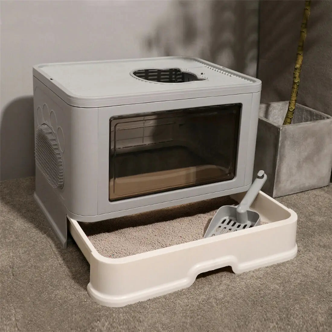 Foldable Cat Litter Box Front Entry & Top Exit, Litter Scoop Enclosed