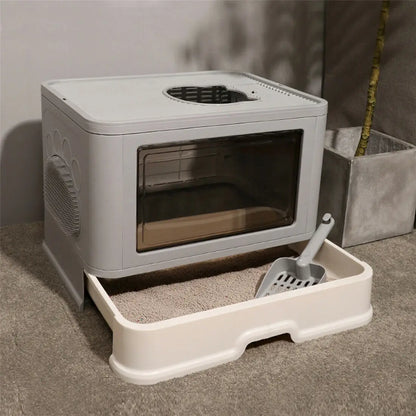 Foldable Cat Litter Box Front Entry & Top Exit, Litter Scoop Enclosed