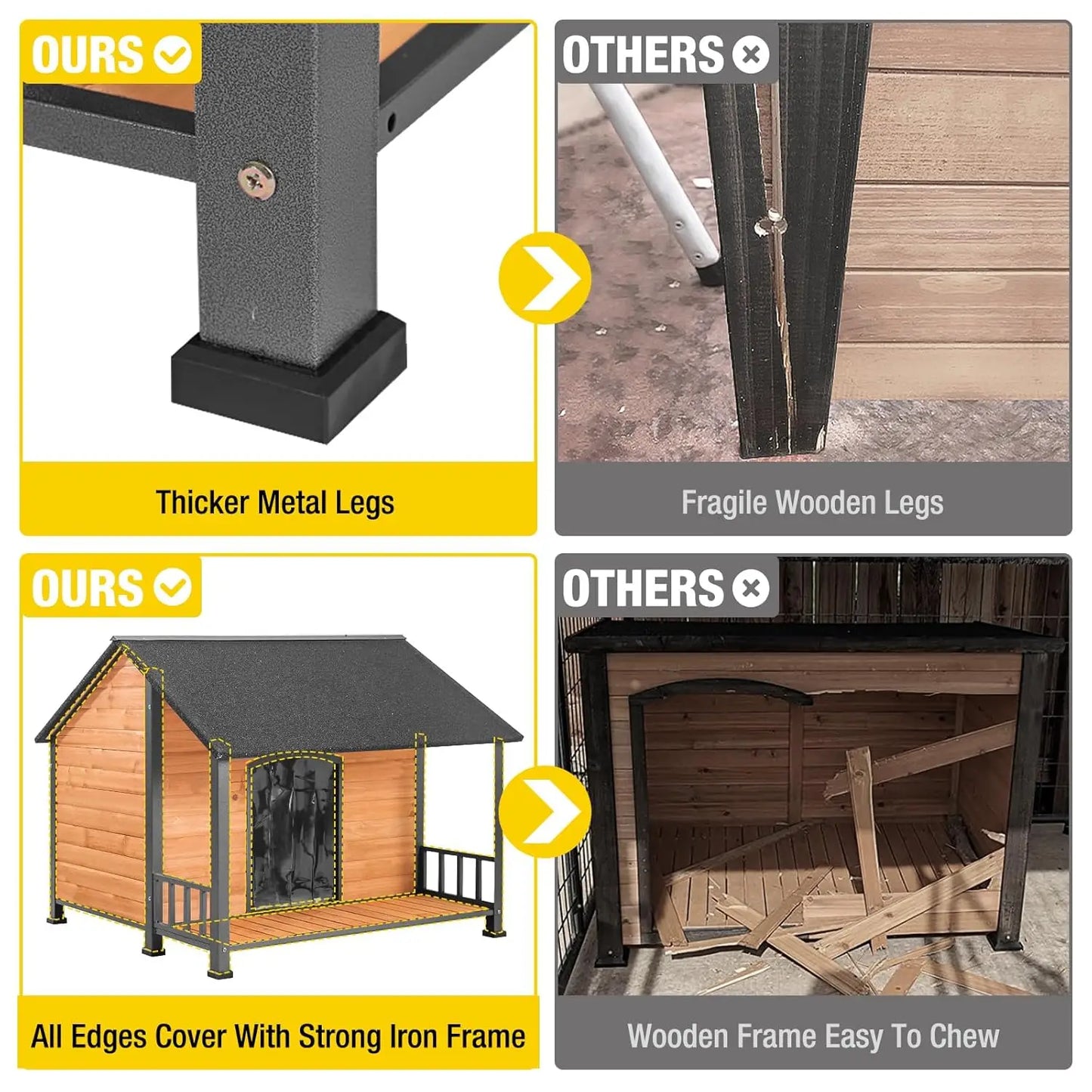 Dog House Outdoor Dog Kennel with Chew Proof Strong Metal Frame (47.2" L x 45" D x 37.7",