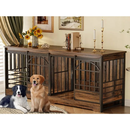 Double Dog Crate Furniture, Extra Large Dog Kennel Indoor with Divider, Heavy Duty Dog Cage for 2 Dogs