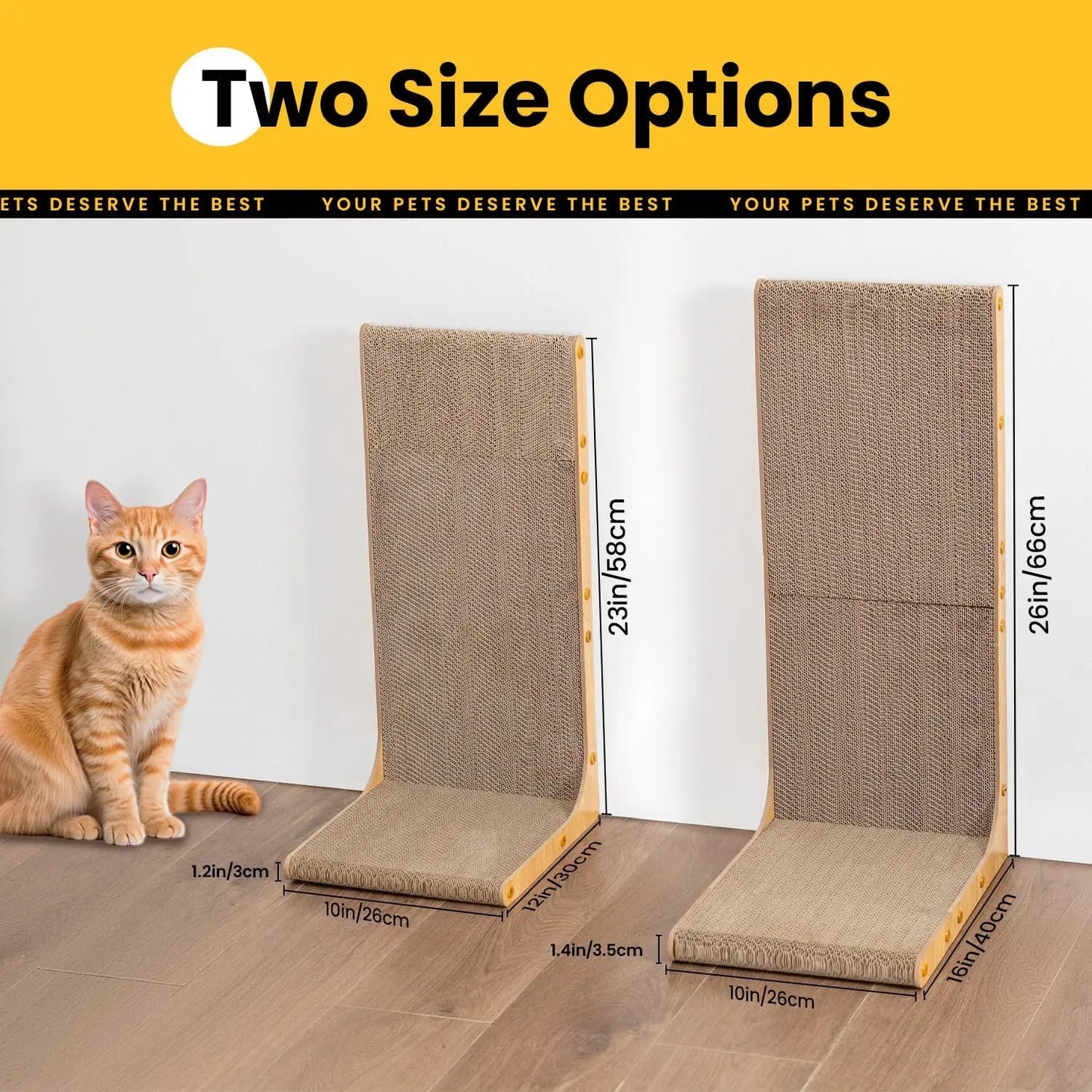 L-Shaped Cat Scratcher, 23" Vertical Wall-Leaning Scratch Pad for Indoor Cats, Protects Furniture with Wood Grain Design