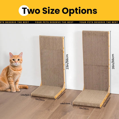L-Shaped Cat Scratcher, 23" Vertical Wall-Leaning Scratch Pad for Indoor Cats, Protects Furniture with Wood Grain Design